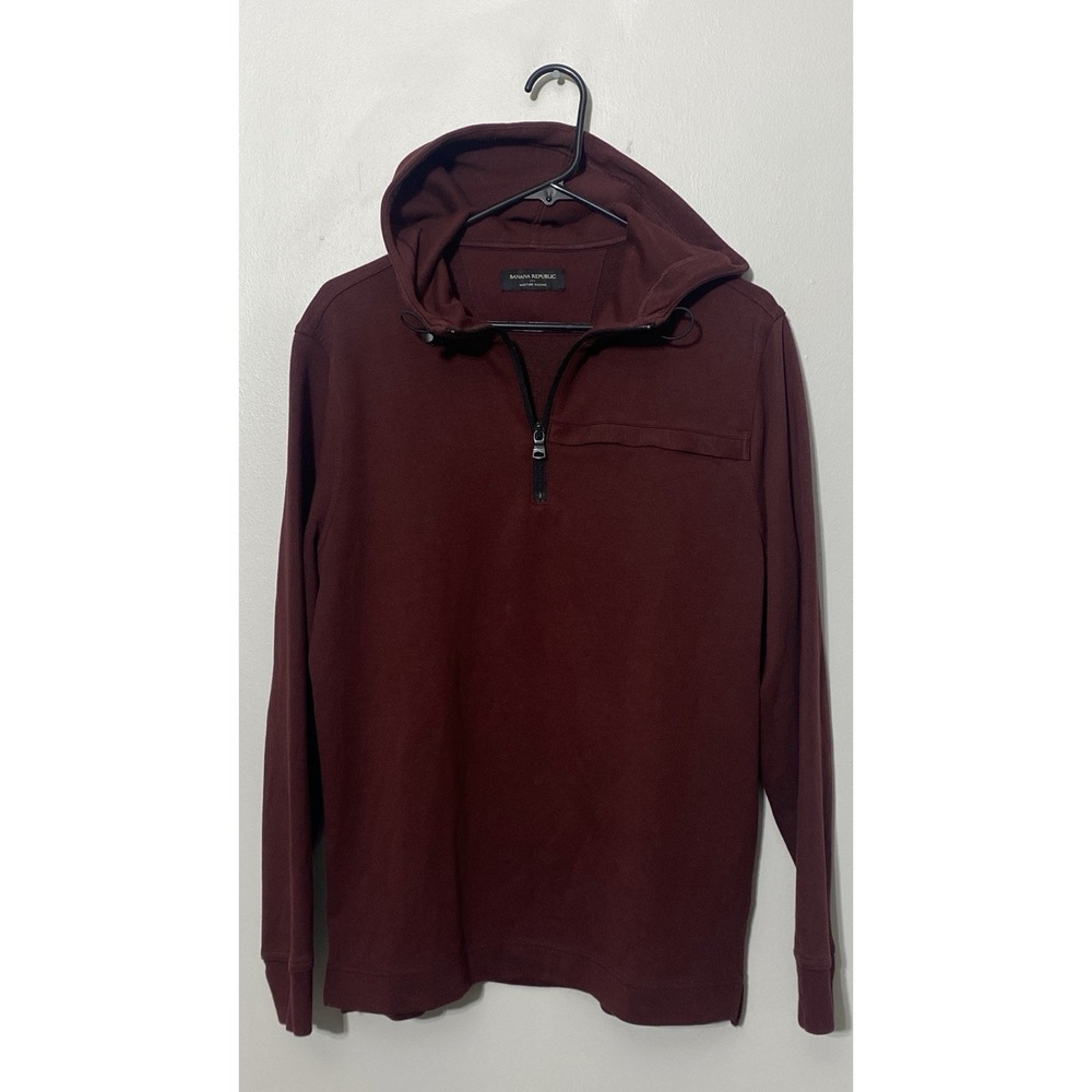 Banana Republic Men's Moisture Wicking 1/4 Zip Long Sleeve Hooded Pullover  Sz M